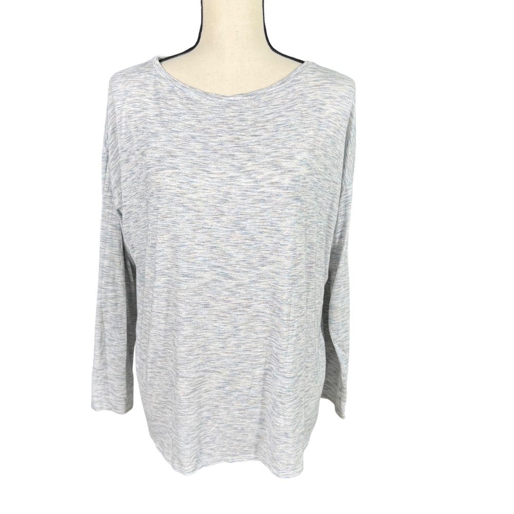 J.Jill Womens Large Petite Space Dye Long Sleeve Top Gray Blue Gathered Back